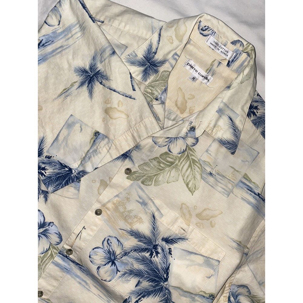 Pierre Cardin‎ Mens Yellow Short Sleeve Hawaiian Shirt - Size Medium
